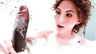 Playing with her stepdad'_s black cock in the bath