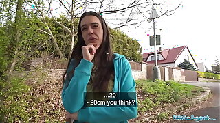 Public Agent Brunette jogger with a great ass measures a big cock before fucking it