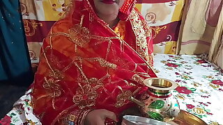 Desi married bhabhi karwa chauth Puja with Dever clear Hindi audio