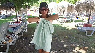 StepMom Seduces StepSon by showing Tits and Pussy in a AquaPark. Public Blowjob