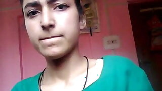 Sexy cute girl undresses, shows boobs &amp; masturbates hard