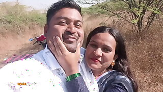 Indian with big tits seduced husband in open and fucked him in the forest